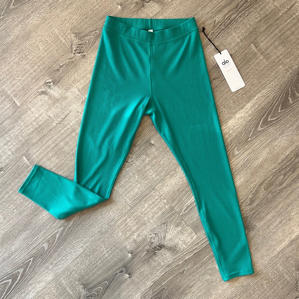 ALO Yoga Ribbed Leggings in Teal Green